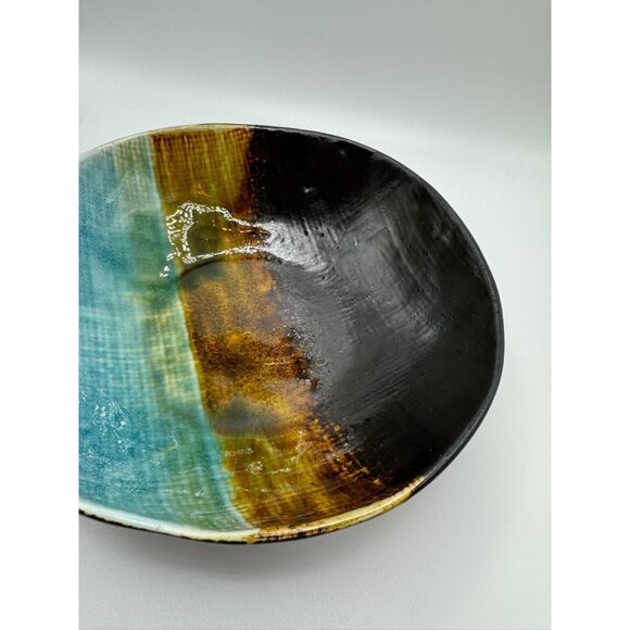Pier 1 Cassidy Asymmetrical Blue Brown Crackled Crazed Soup Salad Pasta Bowl 7.5 - Picture 3 of 7
